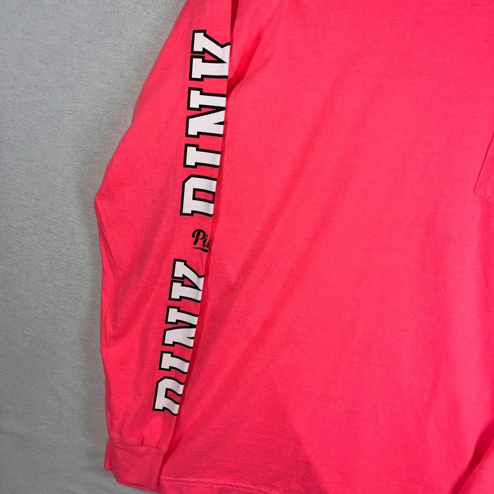 Y2K Victoria's Secret PINK Long Sleeve T Shirt Neon Pink Graphic Logo Size S - Picture 2 of 7